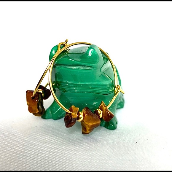 🤎💛TIGERS EYE (3 stone) Hoop Earrings💛🤎 - Picture 2 of 7